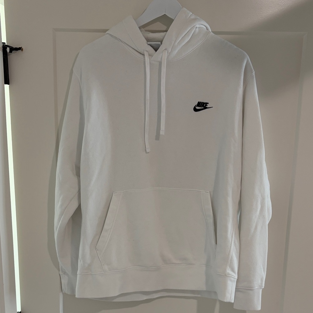 Nike Men's White Hoodie with Black Logo